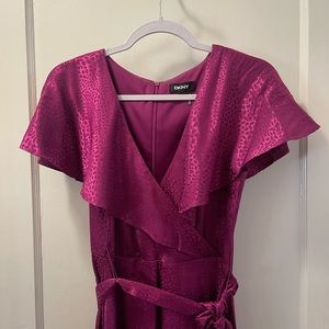 DKNY Cheetah Print Dress with slit, Wine or Dark Mauve | Size 8